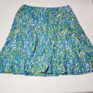 Chico's Size 2 (12) Green, Blue, Purple, White A-Line Swing Skirt 100% Cotton